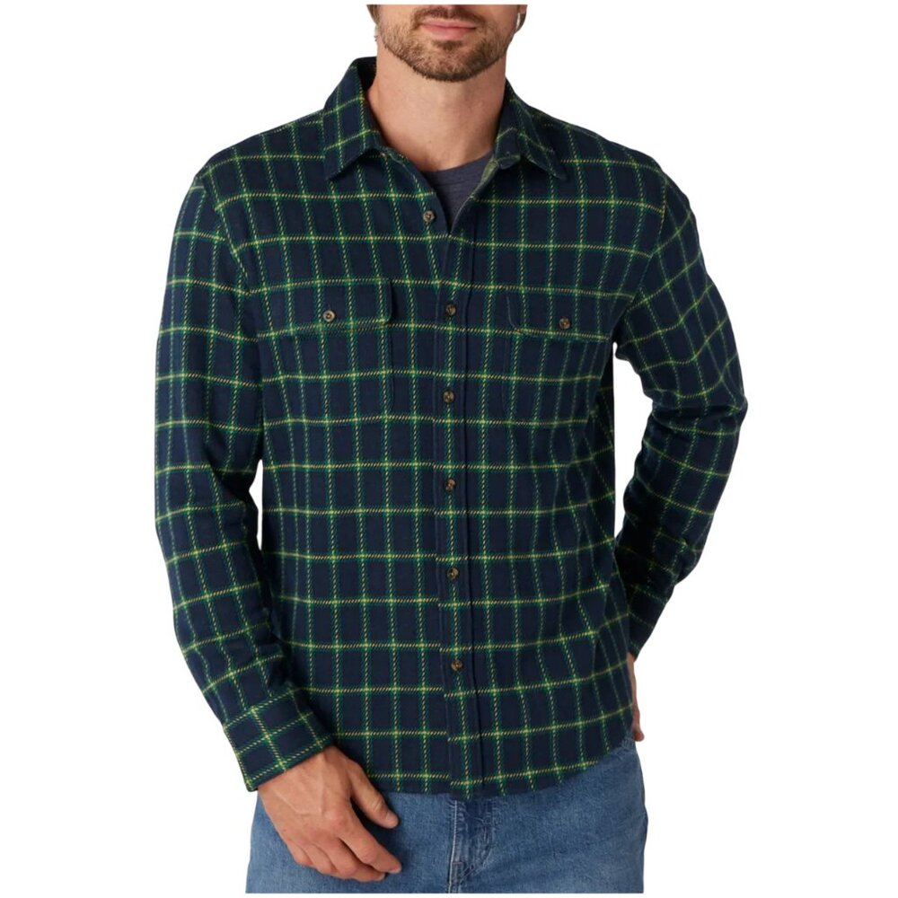 NWT Fair Harbor Dunewood Flannel Shirt size S small green navy plaid button soft